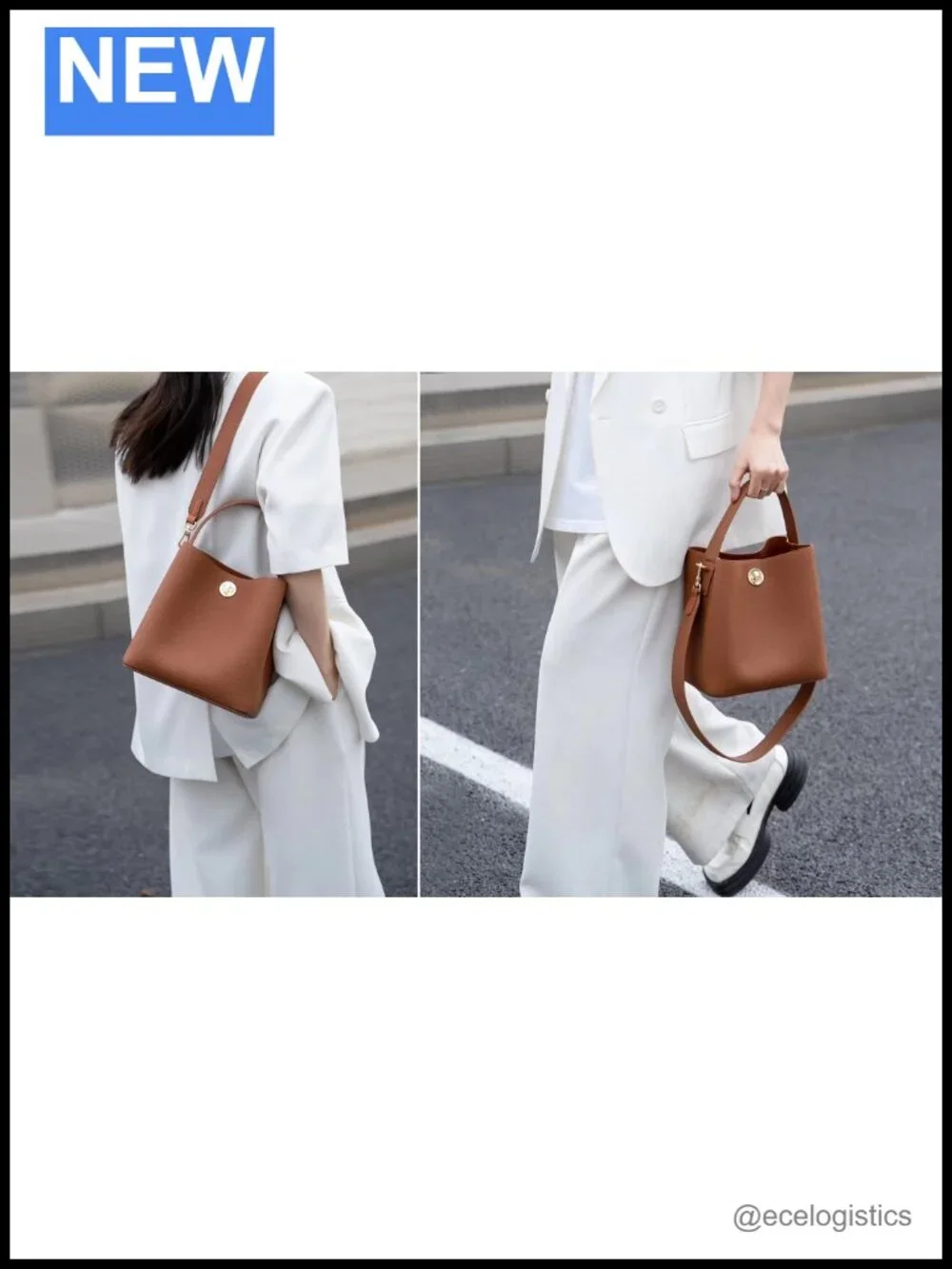 Genuine Leather Bucket Tote Bag for Women Adjustable Strap
